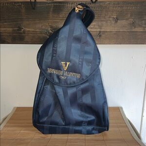 Navy Sling Belt Bag with Gold Accent